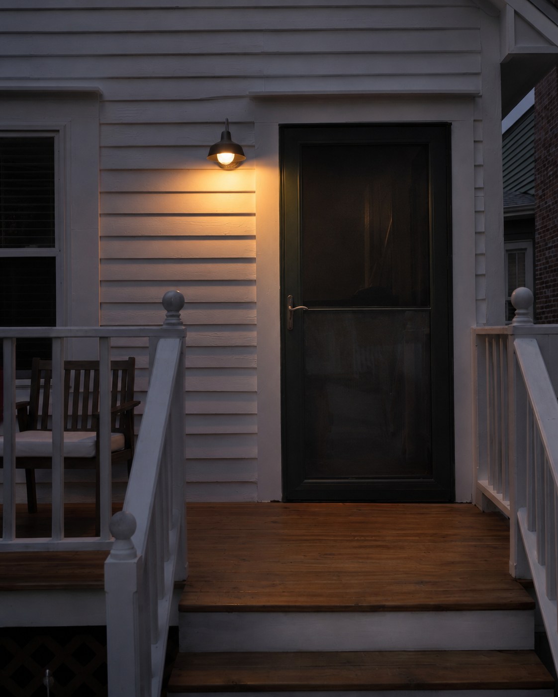 Historic Fernandina porch at dusk.