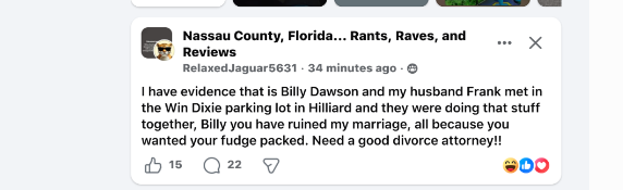 Screenshot of the Nassau County Facebook post quoted in Passions Running Wild.